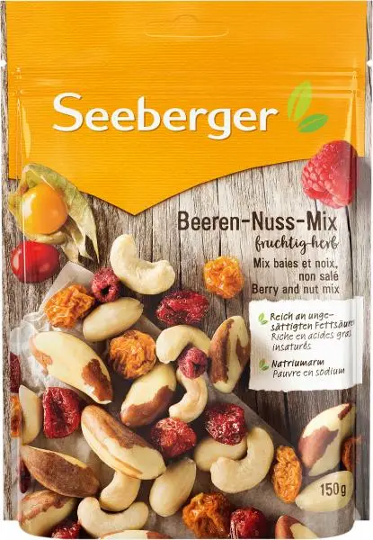 Nozes Seeberger | Mistura de nozes e frutos silvestres Seeberger com sabor frutado e ácido | Alimentos Seeberger | Nozes alemãs | 5,2 onças no total