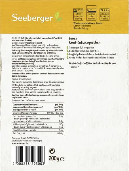 Nozes Seeberger | Tâmaras Macias Descaroçadas Seeberger | Alimentos Seeberger | Nozes Alemãs | 7 onças no total - Image 2