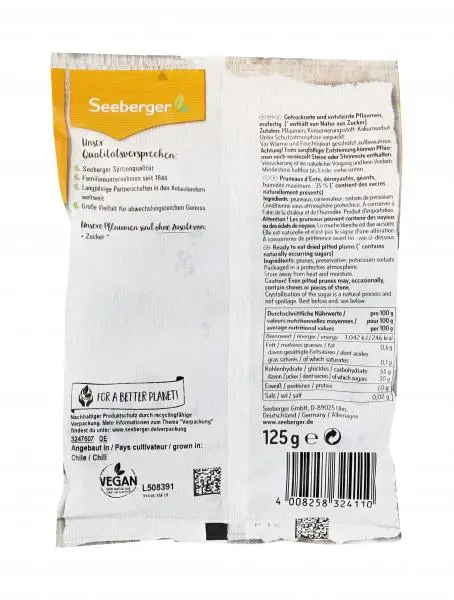 Nozes Seeberger | Ameixas Seeberger sem caroço | Alimentos Seeberger | Nozes alemãs | 4,4 onças no total - Image 2