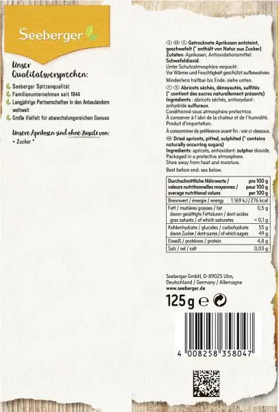 Nozes Seeberger | Damascos Seeberger | Alimentos Seeberger | Nozes alemãs | 4,4 onças no total - Image 2