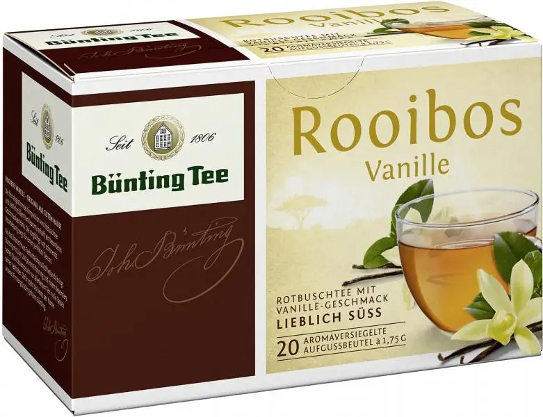 Chá Bünting | Chá Bünting Rooibos Baunilha | Chá Bünting | Chá alemão | 1,2 onças no total