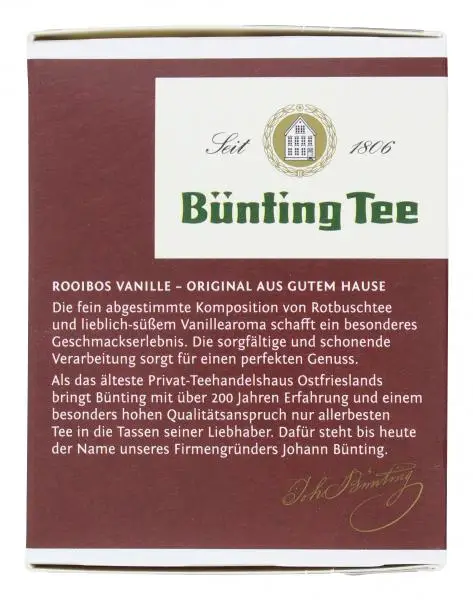 Chá Bünting | Chá Bünting Rooibos Baunilha | Chá Bünting | Chá alemão | 1,2 onças no total - Image 2