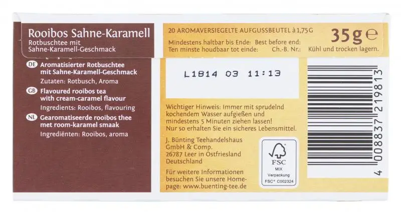 Bünting Tee | Bünting Tee Rooibos Cream Caramel | Bünting Tee | Deutscher Tee | Insgesamt 1,2 Unzen – Bild 3
