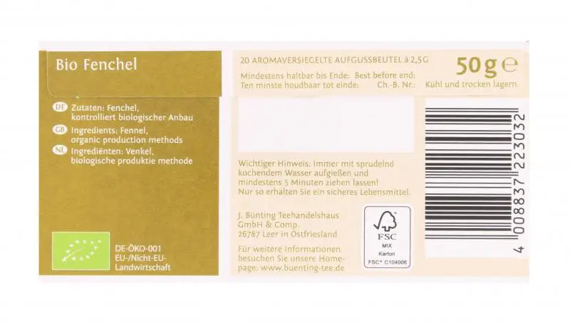 Bünting Tee | Bünting Tee Bio-Fenchel | Bünting Tee | Deutscher Tee | Insgesamt 1,7 Unzen – Bild 2