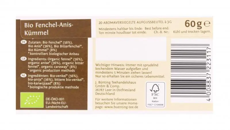 Bünting Tee | Bünting Tee Bio Fenchel Anis Kreuzkümmel | Bünting Tee | Deutscher Tee | 2,1 Unzen insgesamt – Bild 2