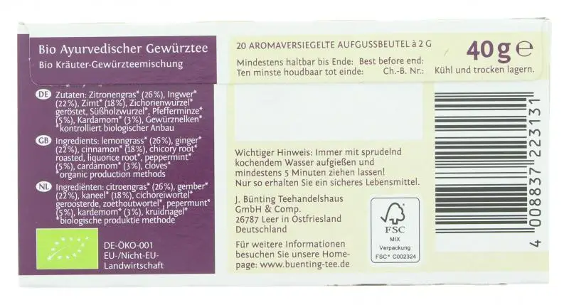 Bünting Tee | Bünting Tee Bio-Ayurveda-Gewürztee | Bünting Tee | Deutscher Tee | Insgesamt 1,4 Unzen – Bild 2