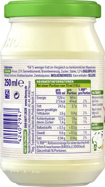 Molho Thomy | Thomy Die Naturally Light Creamy | Molho alemão | Molho alemão Thomy | 8,8 onças no total - Image 2