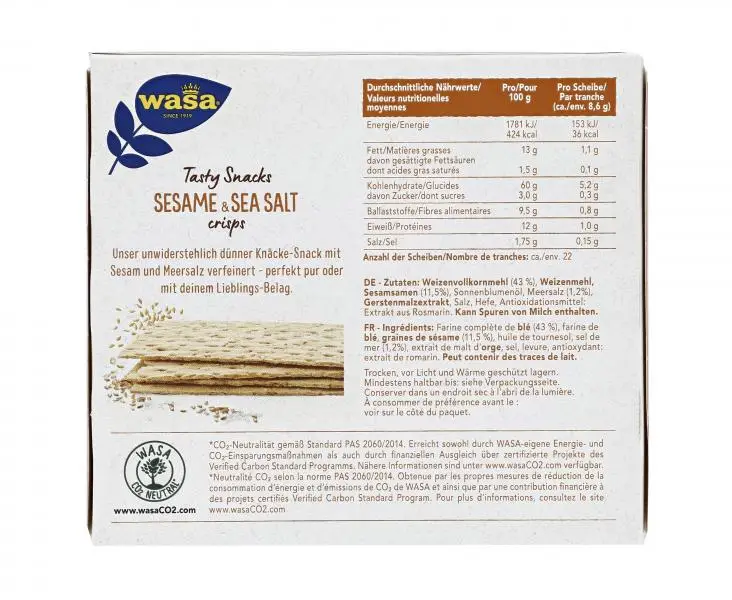 Bolachas Wasa | Bolachas Wasa Crispbread Tasty Snacks com gergelim e sal marinho | Bolachas Wasa Crispbread | Pão Wasa | 6,7 onças no total - Image 3