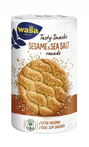 Bolachas Wasa | Bolachas redondas Wasa com sésamo e sal marinho | Pão estaladiço Wasa | Pão Wasa | 8,2 onças no total