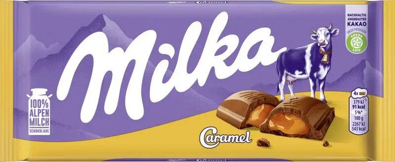Doces de chocolate Milka | Barra Milka Caramel | Barras Milka | Doces Milka | 3,5 onças no total
