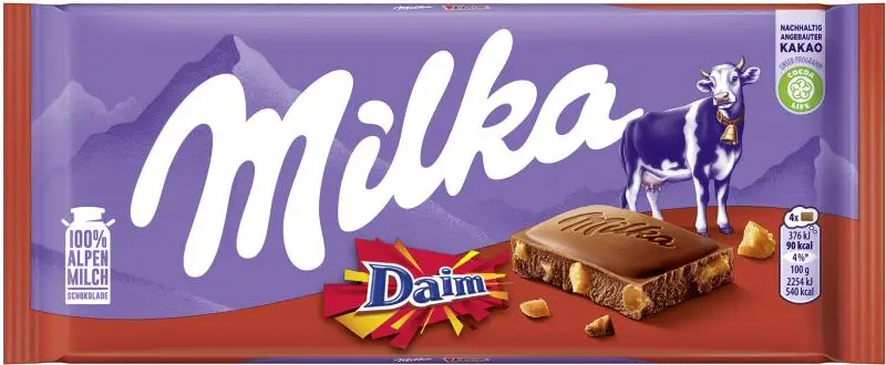 Doces de chocolate Milka | Barra Milka Daim | Barras Milka | Doces Milka | 3,5 onças no total