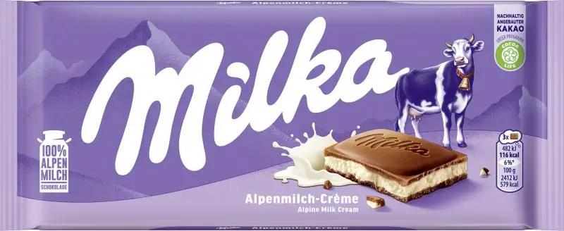 Doces de chocolate Milka | Barra Milka Alpine Milk Cream | Barras Milka | Doces Milka | 3,5 onças no total