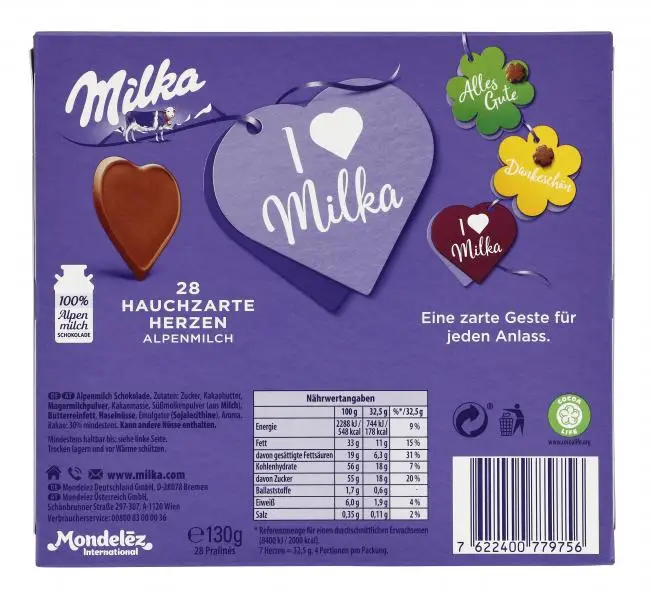 Chocolate Milka | Barras Milka Tender Hearts Alpine Milk | Barras Milka | Chocolate Milka | 4,5 onças no total - Image 2