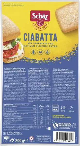 Biscuits Schär | Ciabatta Schär | Biscuits Schär | Pain Schär | 7 onces au total