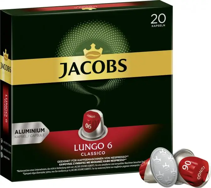Jacobs Coffee | Jacobs Coffee Capsules Lungo 6 Classico, 20 Capsules | Jacobs Kaffee | Jacobs Kronung | 3,6 Ounce Total