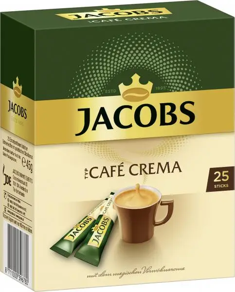 Jacobs Coffee | Jacobs Soluble Coffee Café Crema, 25 Instant Coffee Sticks | Jacobs Kaffee | Jacobs Kronung | 1,5 Ounce Total