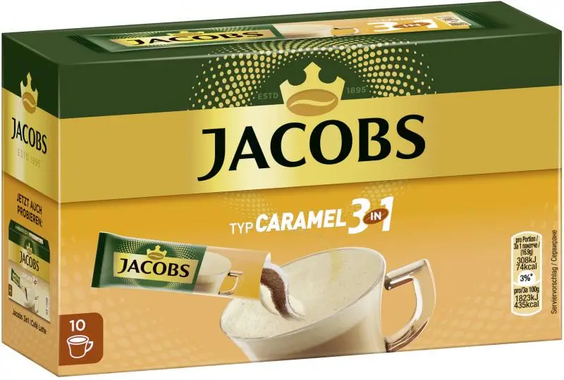 Jacobs Coffee | Jacobs Coffee Specialties 3In1 Type Caramel, 10 Sticks With Instant Coffee | Jacobs Kaffee | Jacobs Kronung | 3,5 Ounce Total