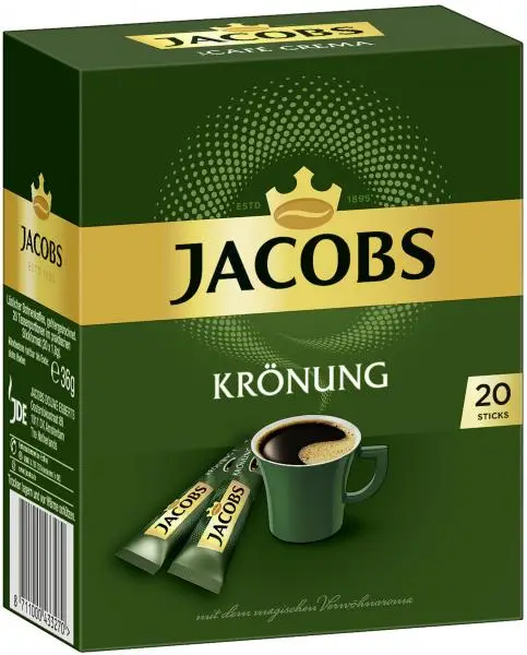 Jacobs Coffee | Jacobs Instant Coffee Krönung, 20 Sticks | Jacobs Kaffee | Jacobs Kronung | 1,2 Ounce Total