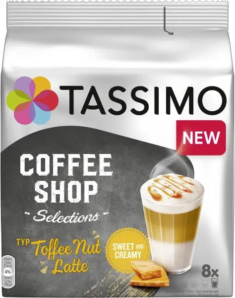Tassimo Coffee Discs | Tassimo Capsules Coffee Shop Selections Type Toffee Nut Latte, 8 Coffee Capsules | Tassimo Coffee Pods | Tassimo Pods | 9,4 Ounce Total
