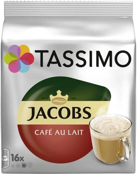 Tassimo Coffee Discs | Tassimo Capsules Jacobs Café Au Lait, 16 Coffee Capsules | Tassimo Coffee Pods | Tassimo Pods | 6,4 Ounce Total
