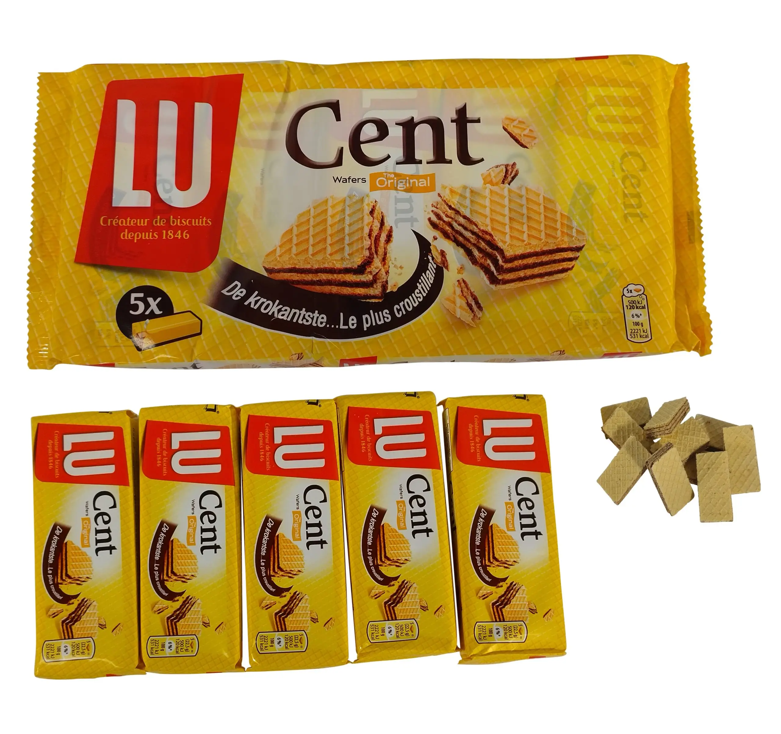 Galletas Lu | Galletas de chocolate Cent Wafers 5 unidades | Galletas Lu | Galletas belgas | 7,9 onzas en total