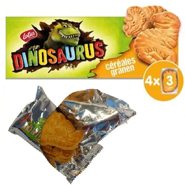 Galletas Lotus | Cereales Dinosaurio 4 bolsas | Galletas Lotus | Galletas belgas | 6,1 onzas en total