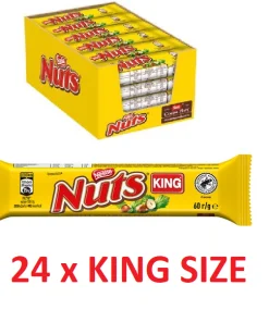 Nestlé Nuts XL | Barra de chocolate Nestlé Nuts | 24 barras de chocolate Nestlé Nuts tamanho grande | 24 x 60 g