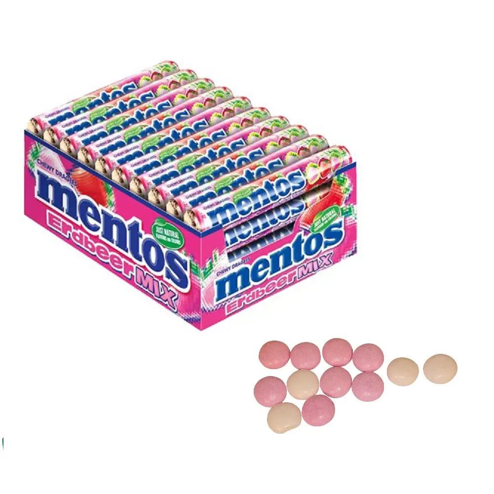 40x Mentos Chewy Mints Erdbeere | Mentos Erdbeer-Rollen | Mentos-Bonbons