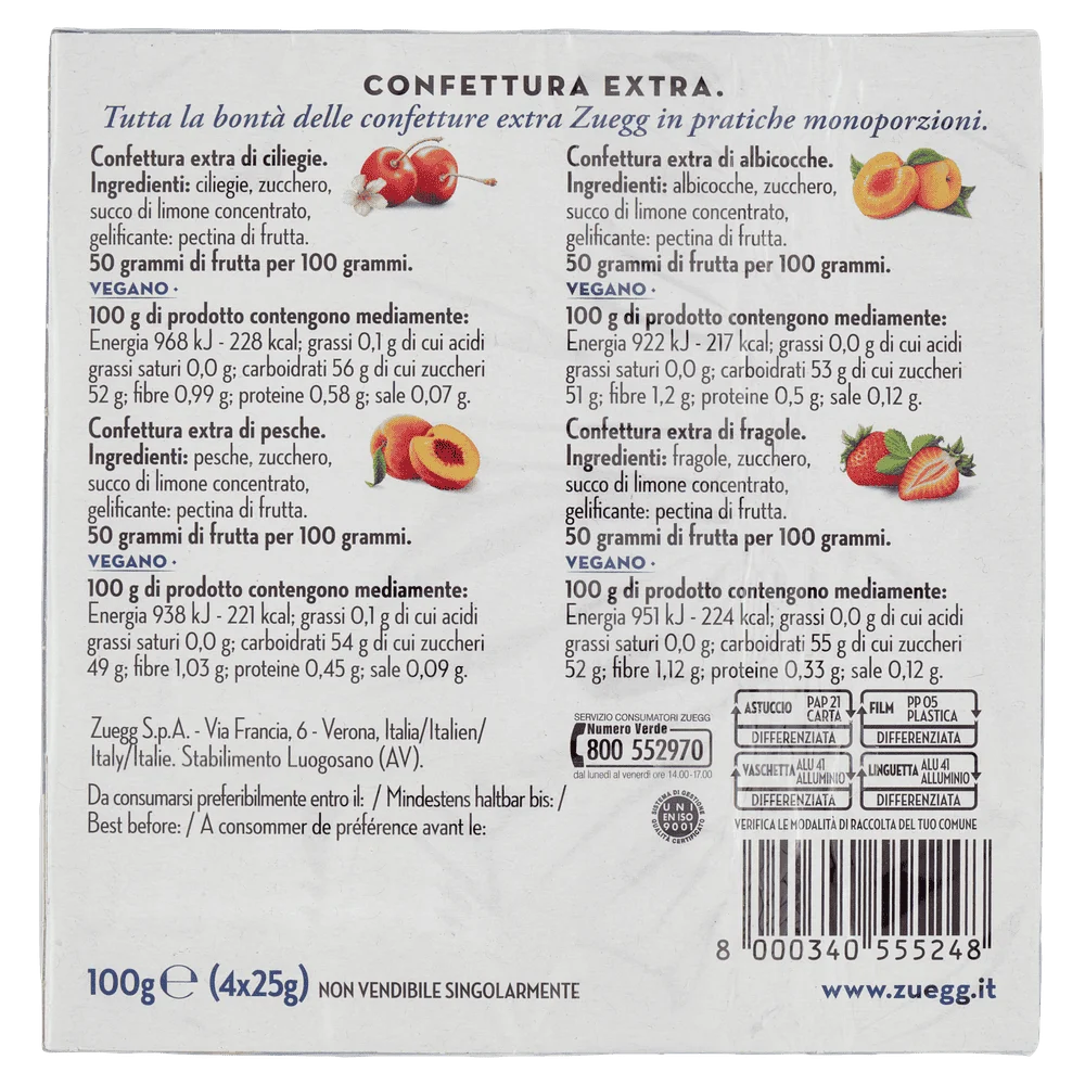 Zuegg Jam | Apricocot/Cherry/Strawberry/Peaches Jam | Zuegg Marmelade | Zuegg Italia | 3,5 Ounce Total - Image 3