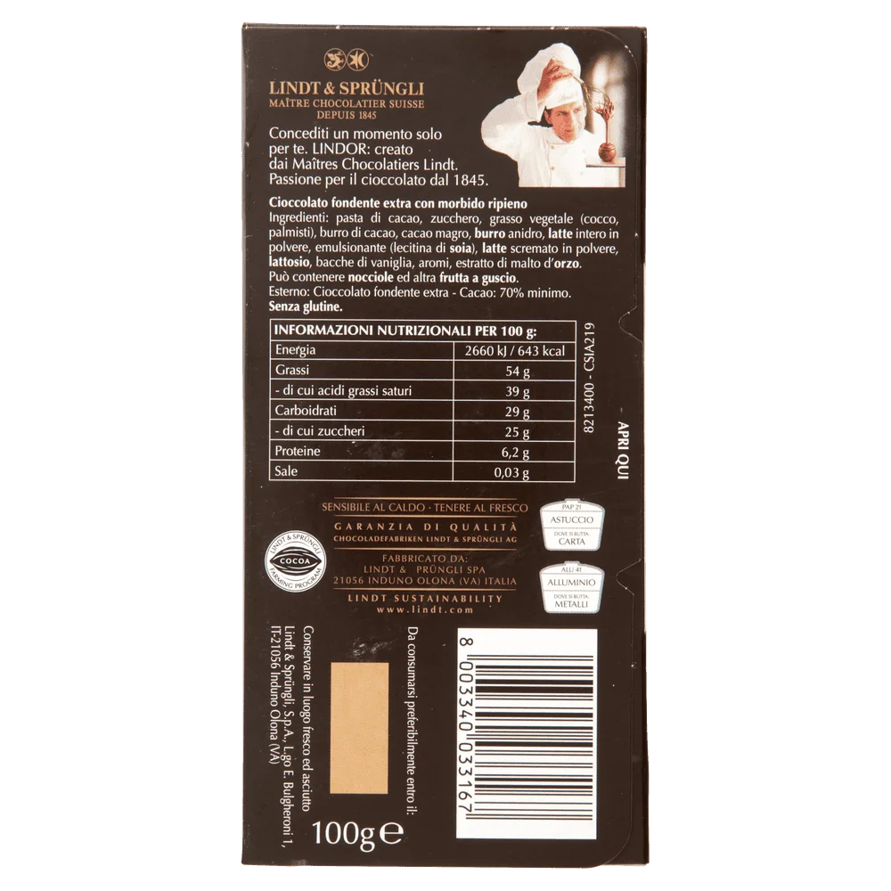 Lindt Chocolate | 70% Dark Lindor Chocolate Tablet | Swiss Chocolate Lindt | Chocolate Lindt | 3,5 Ounce Total - Image 3