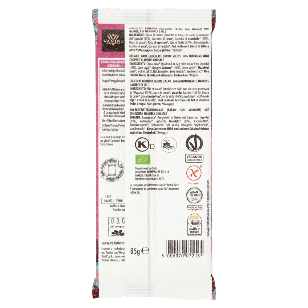 Chocolate Vanini | Tabuleiro de Chocolate Bio Vanini 56% | Chocolate Italiano Vanini | Vanini Itália | 2,9 onças no total - Image 3