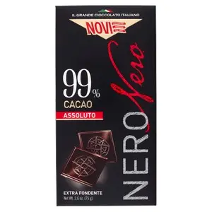 Chocolate Novi | Tableta de chocolate negro Novi al 99 % | Chocolate italiano Novi | Cioccolata Novi | 2,6 onzas en total