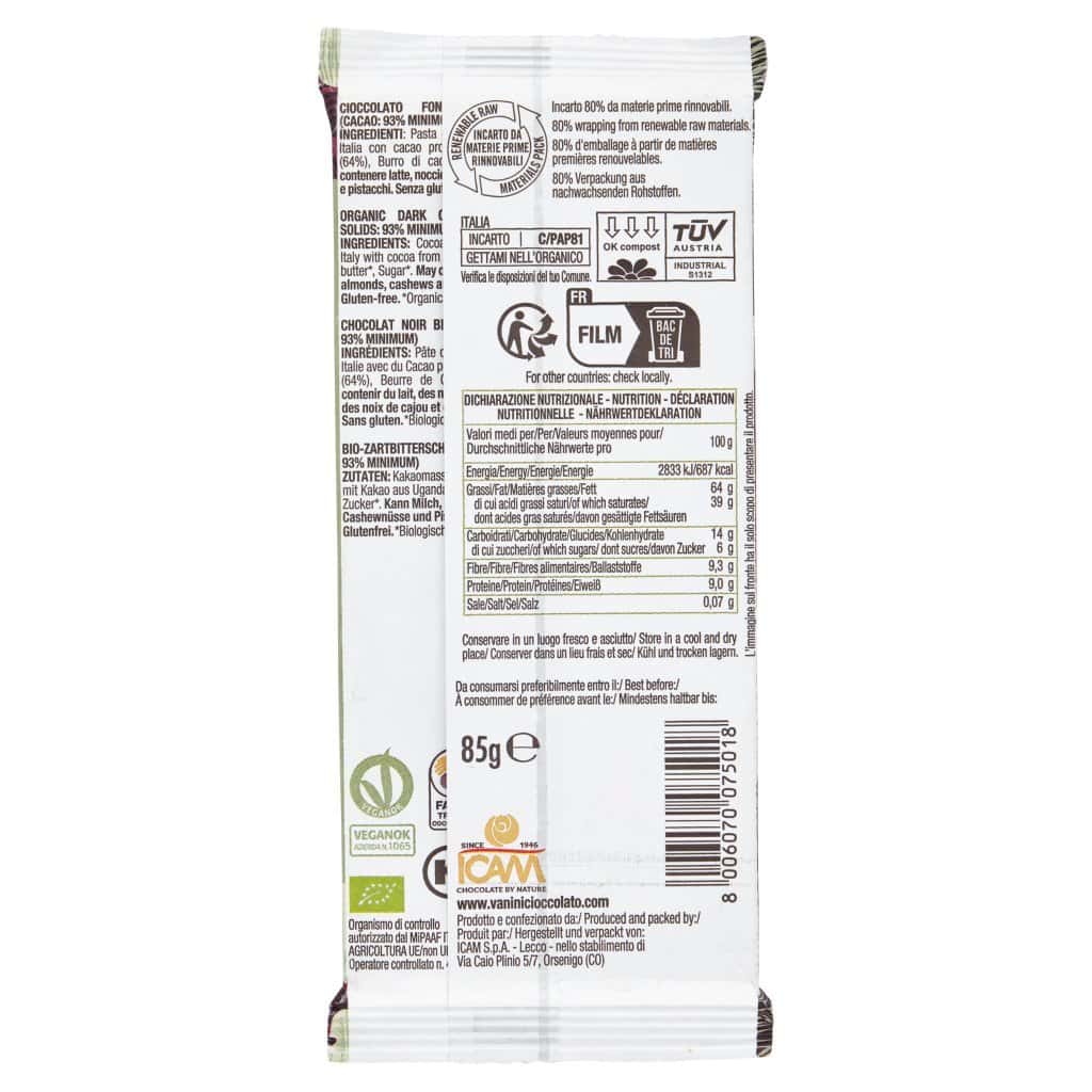 Chocolate Vanini | Tabuleiro de Chocolate Bio Bio Vanini 93% | Chocolate Italiano Vanini | Vanini Itália | 2,9 onças no total - Image 5