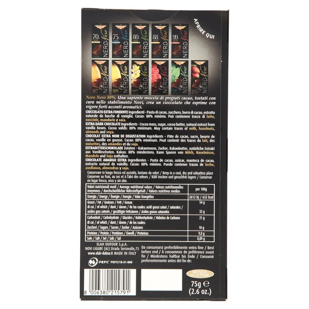 Novi Chocolate | Tablet Of Dark Chocolate 88% Black Novi Novi | Novi Italian Chocolate | Novi Cioccolata | 2,6 Ounce Total - Image 6