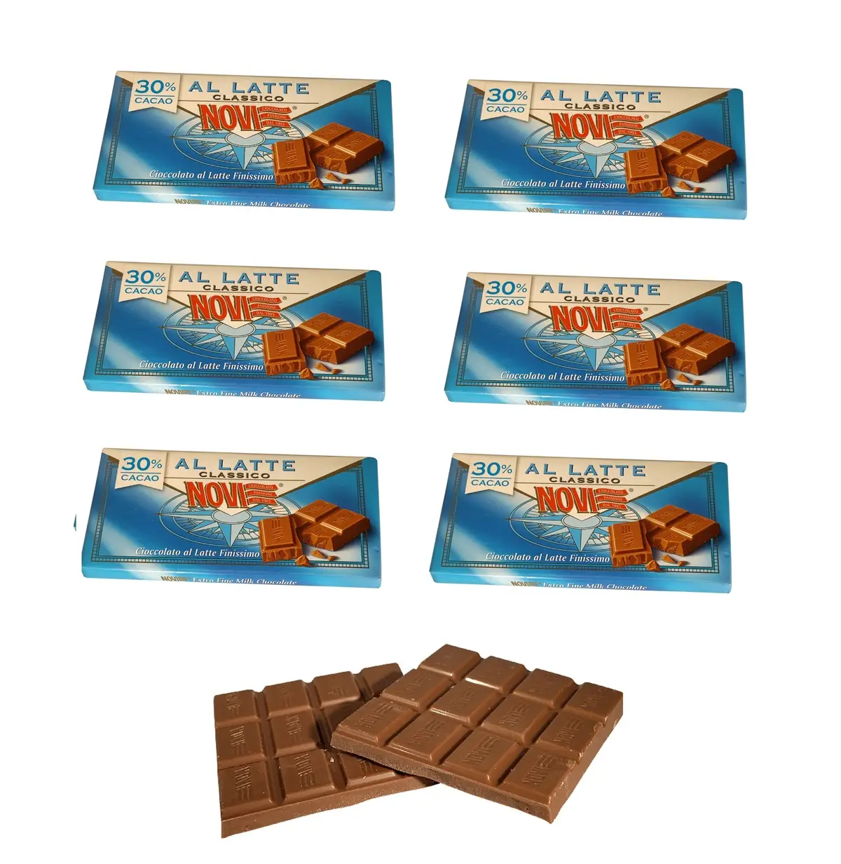 Chocolate Novi | 6 tabletas de chocolate con leche Novi | Chocolate italiano Novi | Novi Cioccolata | 21 onzas en total